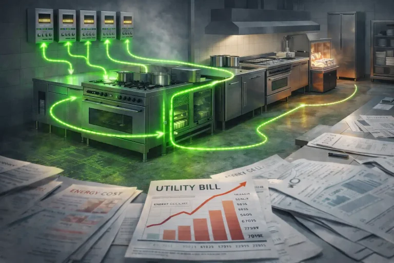 Kitchen design decisions forcing extended energy runtime in a commercial kitchen.